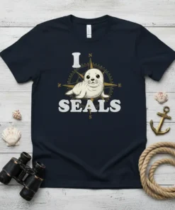 I Love Seals t-shirt with a cute seal on a compass graphic