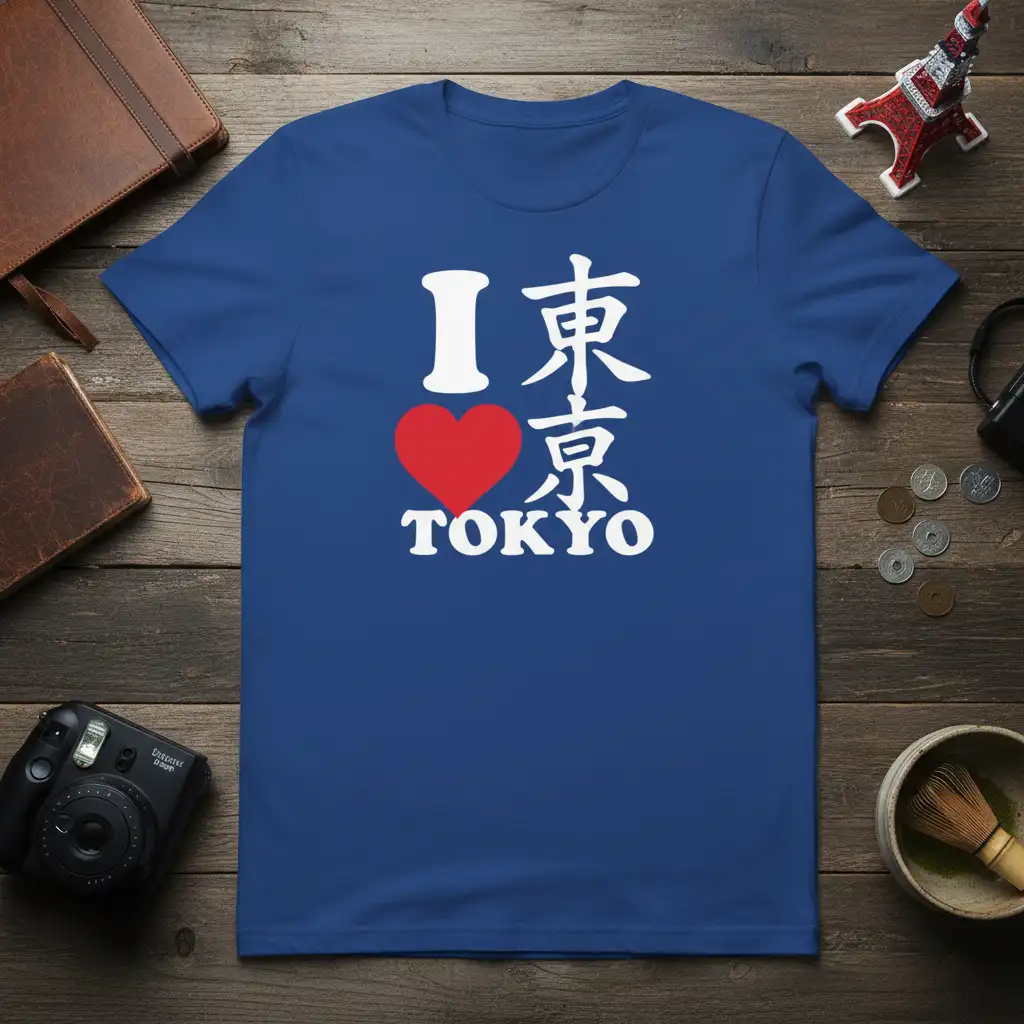 I Love Tokyo graphic tee with red heart and Japanese text, ideal travel souvenir