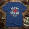 I Love Tyler T-Shirt with red heart, city skyline, and wrench graphics. Text reads "I LOVE TYLER"