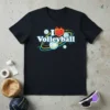 I Love Volleyball T-Shirt with flaming heart and dynamic volleyball graphics