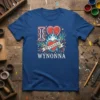 I Love Wynonna heart tattoo design t-shirt with flames and swallows, bold white lettering