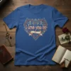 I love you bb text inside a decorative heart graphic on a blue t-shirt