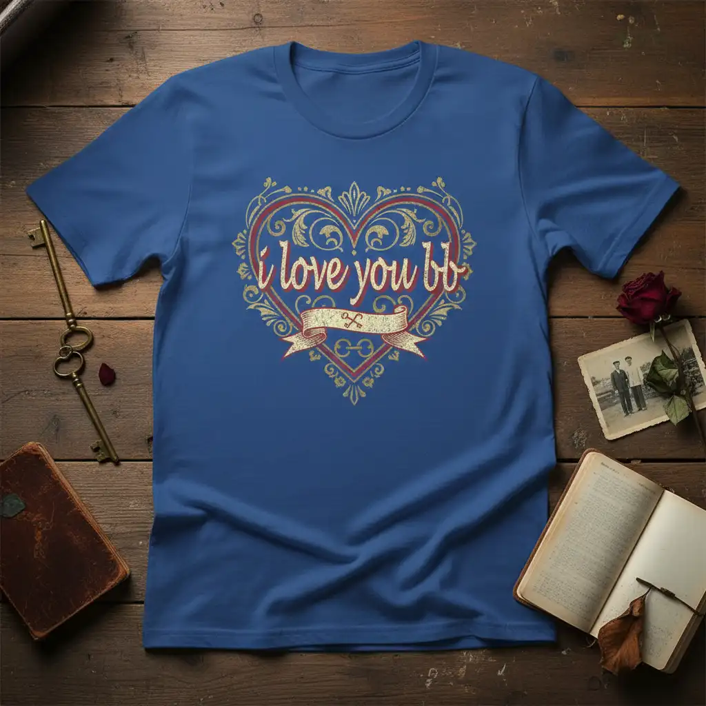 I love you bb romantic quote with heart graphic on blue t-shirt