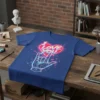 I Love You Hand Sign T-Shirt with neon heart and geometric design