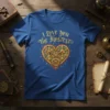 Steampunk heart design with "I LOVE YOU the MOSTEST" text on a royal blue t-shirt