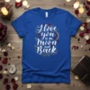 I love you to the moon and Back quote t-shirt with decorative hearts and stars, romantic script design