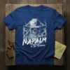 T-shirt with "I Love The Smell Of Napalm In The Morning" text and skull graphic in cowboy hat