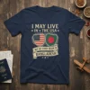 T-shirt with text "I May Live in the USA But My Story Began in Bangladesh" featuring US and Bangladesh flags