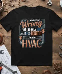 I Might Be Wrong But I Highly Doubt It I Am A HVAC funny quote on a black t-shirt with