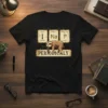 I Na P PERIODICALLY t-shirt featuring a sloth hanging from a branch, with periodic table elements I, Na, and P