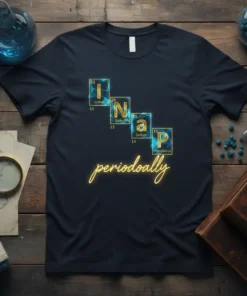I Na a p periodoaally science humor t-shirt design with periodic table elements and neon yellow cursive text