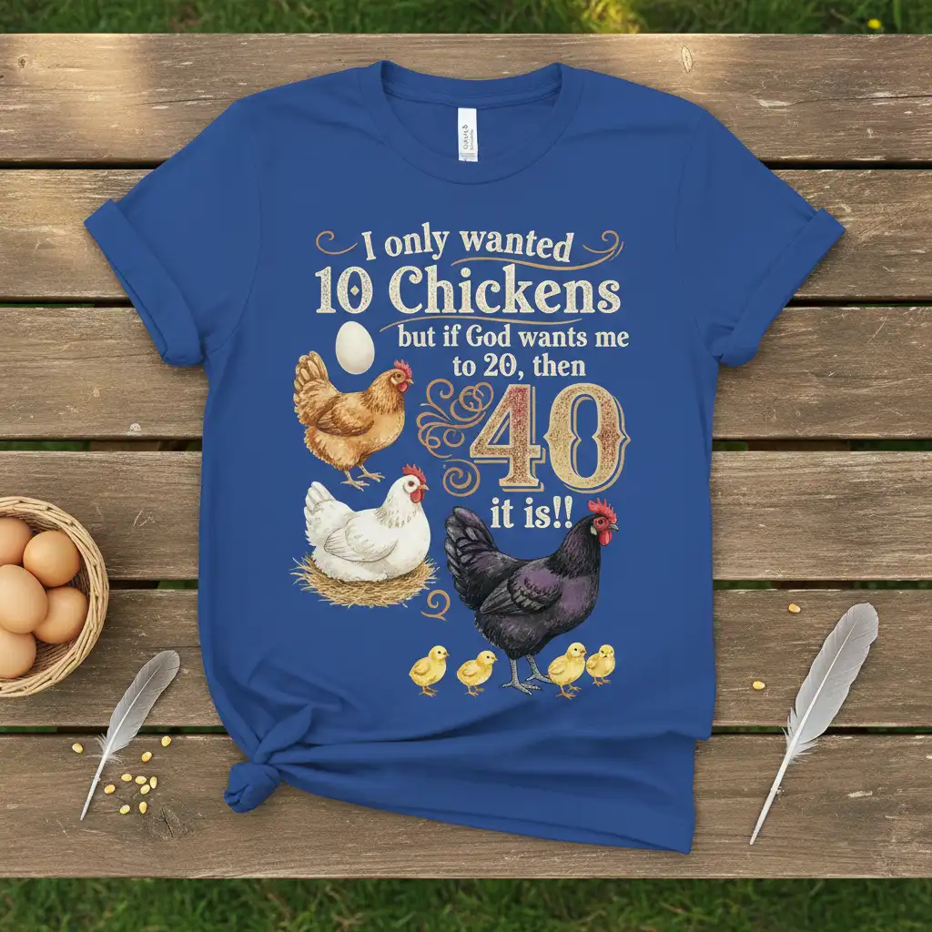 I only wanted 10 Chickens but if God wants me to 20, then 40 it is!! quote with detailed chicken and chick