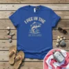 I Pee In The Lake funny fishing quote with a jumping bass graphic on a royal blue t-shirt