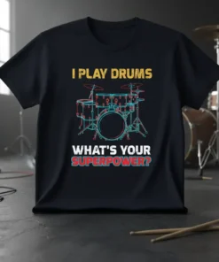 I PLAY DRUMS WHAT'S YOUR SUPERPOWER? creative graphic design printed on comfortable cotton t-shirt