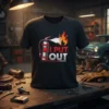 Black t-shirt with "I PUT OUT" text and a graphic of a fire extinguisher spraying foam onto flames