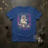 I Put The Bi In Bitch t-shirt design with a raccoon holding wine and decorative border