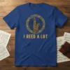 I REED A LOT text with a vintage saxophone illustration on a blue t-shirt, surrounded by musical notes and decorative