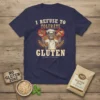 I Refuse To Tolerate Gluten funny cat chef t-shirt design with crossed out bread and pasta symbols