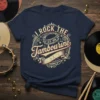 I Rock The Tambourine t-shirt design with vintage circular graphic and tambourine illustration