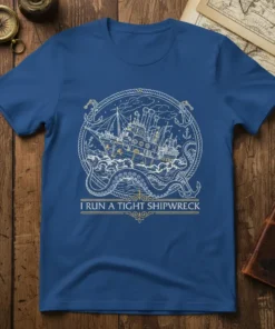 I Run A Tight Shipwreck funny sailing quote t-shirt with ship and kraken graphic
