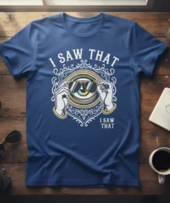 T-shirt with "I Saw That I Saw That" text and an eye wearing sunglasses graphic