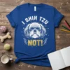 Funny "I Shih Tzu Not!" text with a graphic of a Shih Tzu dog face on a royal blue t-shirt