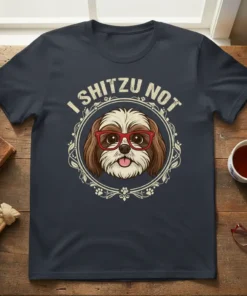 I Shitzu Not funny Shih Tzu dog wearing glasses t-shirt design with vintage frame