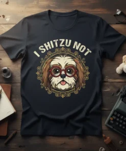 I Shitzu Not funny Shih Tzu dog wearing glasses t-shirt design with ornate frame