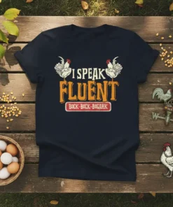 I Speak Fluent Bock-Bock-Bogahk t-shirt design with two roosters and bold text