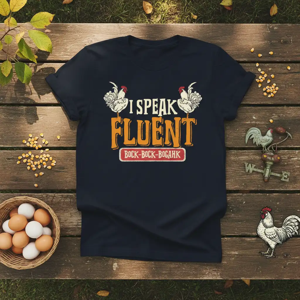 I Speak Fluent Bock-Bock-Bogahk chicken quote design with roosters and retro font