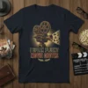T-shirt with "I Speak Fluent Movie Quotes" text and vintage film projector graphic