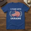 I Stand With Ukraine T-Shirt with distressed USA flag graphic and laurel wreath