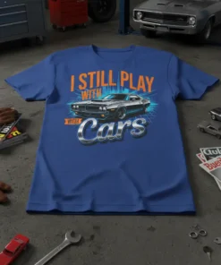 I Still Play With Cars vintage muscle car graphic tee, classic car design with bold typography and retro styling