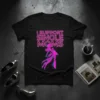 Black t-shirt with neon pink text "I SUPPORT SINGLE MOMS" and graphic of a mother holding a baby against an