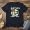 I SURVIVED TODAY'S TUMMY ACHE text with a cartoon cat in a helmet and a stomach graphic, on a navy