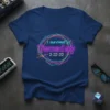 Navy blue v-neck t-shirt with neon text that reads "I survived Twosday 2-22-22" in a circular design