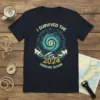 I Survived The 2024 Hurricane Season t-shirt design with a large swirling hurricane graphic and ocean waves below