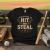 I Teach Kids To Hit And Steal baseball t-shirt design with crossed bats and stars