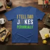 I Tell Dad Jokes Periodically science pun t-shirt featuring periodic table elements and atomic graphics