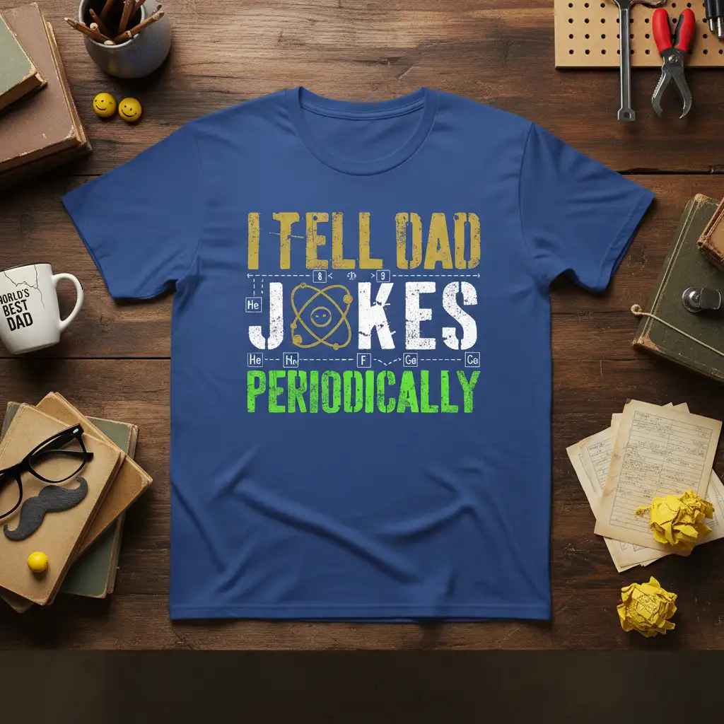 I Tell Dad Jokes Periodically quote with atomic symbol and periodic table elements design