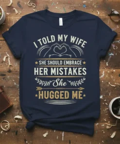 I Told My Wife She Should Embrace Her Mistakes She Hugged Me funny quote t-shirt design with heart hands graphic