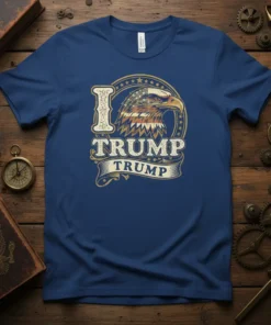I TRUMP TRUMP political t-shirt with an eagle wearing an American flag motif