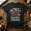 I Turn Yarn Into Things What's Your Superpower? t-shirt with yarn ball and crochet hooks design