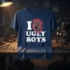 I UGLY BOYS text with a stylized anatomical heart graphic on a navy t-shirt