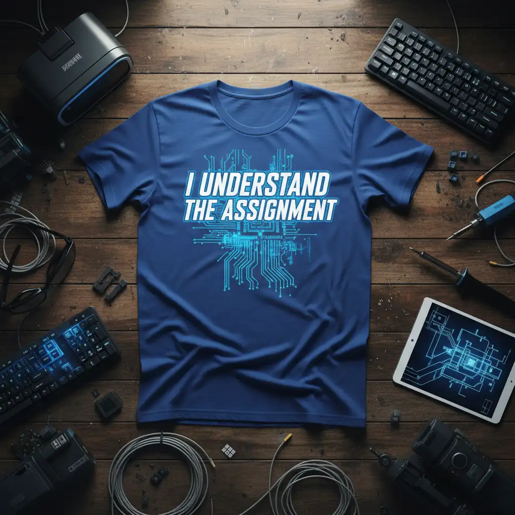 I Understand The Assignment quote design with blue circuit board graphic on a t-shirt