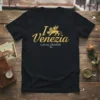 I Venezia Canal Grande text with winged lion graphic on black t-shirt
