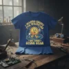 Retro sun graphic with quote "I Wanna Count The Wrinkles On Your Stink Star" on a blue t-shirt