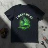 I Want My $2 BMX rider performing a trick, graphic tee with neon green accents, dark t-shirt design