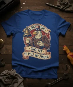 Eagle in Uncle Sam hat holding a bell and pointing, text reads "I Want You Ghee Tet To Pull My
