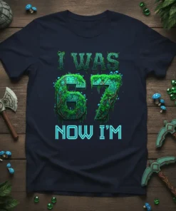 I WAS 67 NOW I'M gamer birthday t-shirt design with stone numbers covered in moss and vines